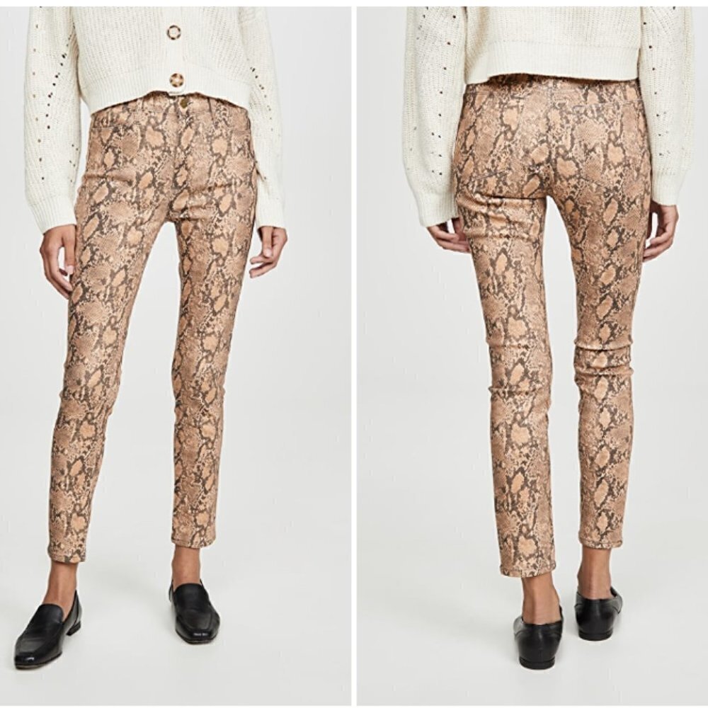 Frame | Le high skinny crop in coated python